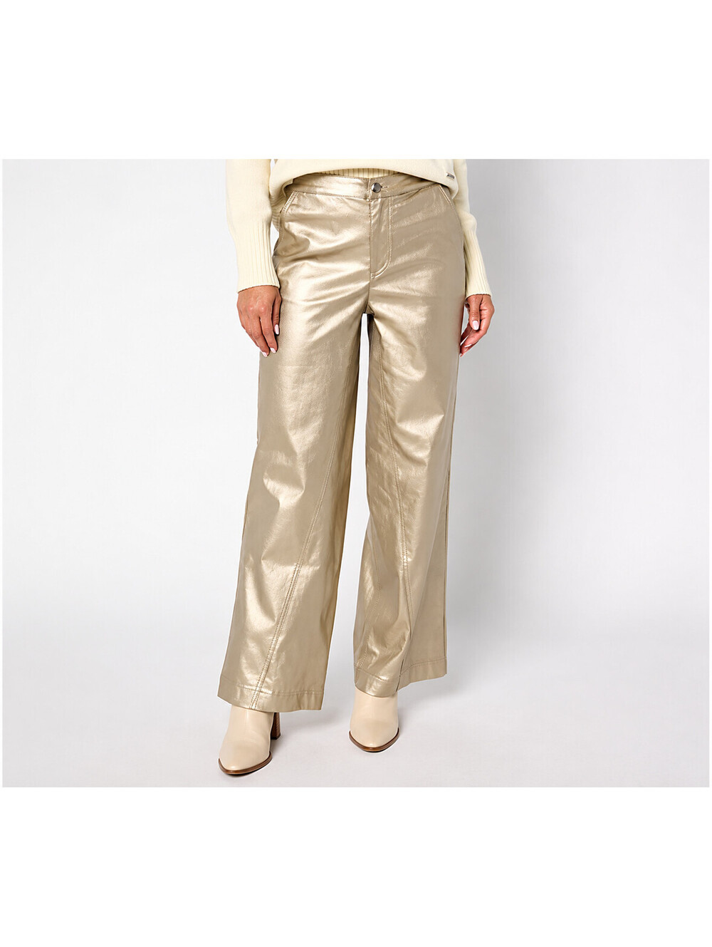 Peace Love World Black Label Relaxed Fit Metallic Jeans Brushed Gold, Petite 12